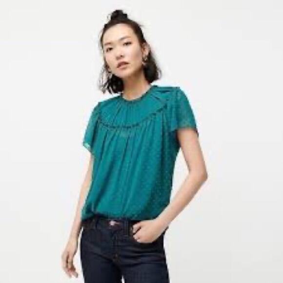 NWT J. Crew Gathered bib top in drapey swiss dot in green - Picture 2 of 10